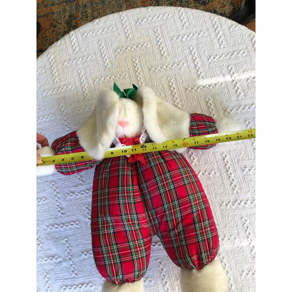 VTG L’Art de Chine Plaid Christmas Bunny Plush Holiday Decor Lg 20" Cottagecore - Picture 9 of 10